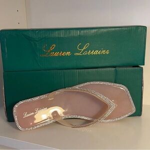 Lauren Lorraine Nude Rhinestone Flip Flops